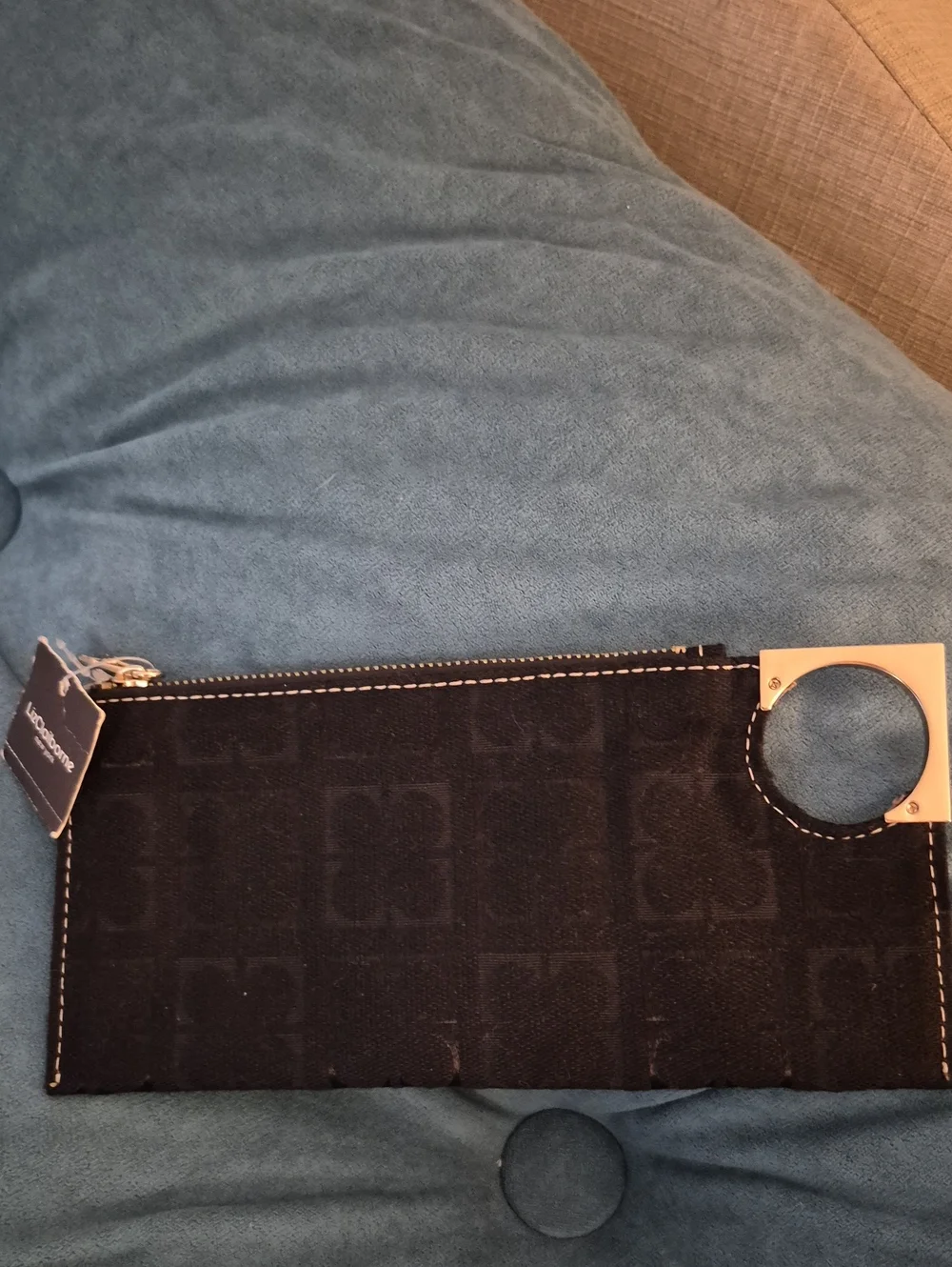 Vintage Liz Claiborne Heritage Coin Geometric Gold Metal Circle Handle Zip Pouch